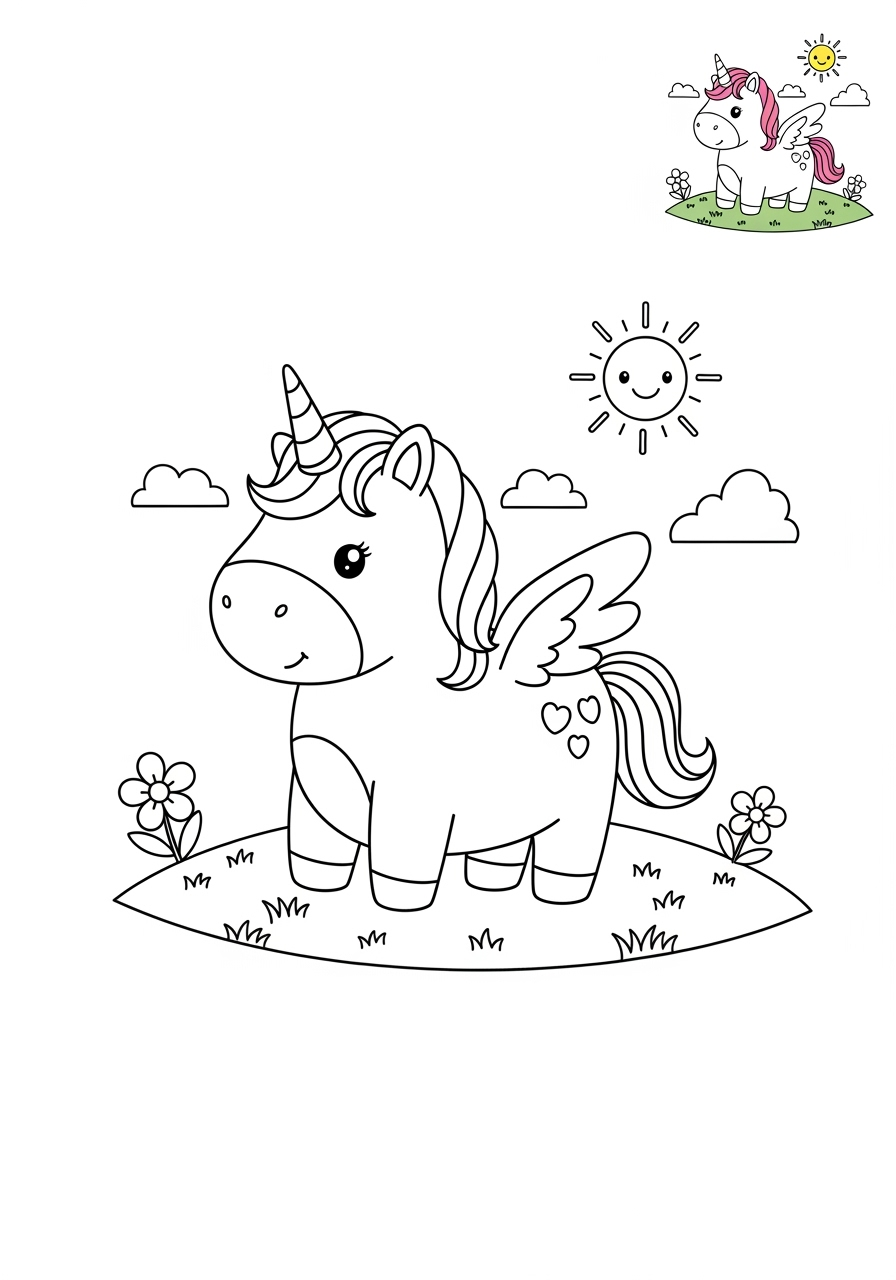 medium animals 伝説の生き物 unicorn kids coloring page 0