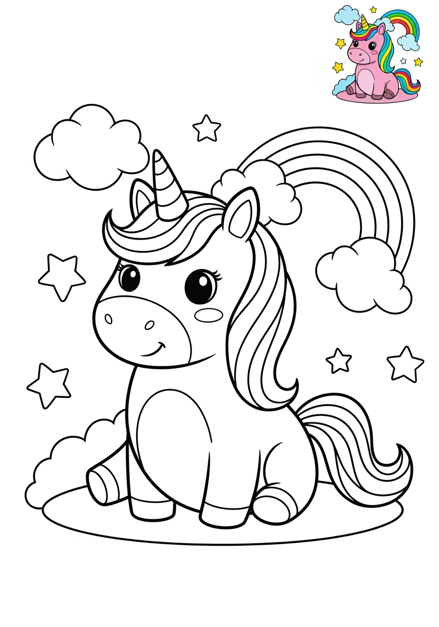 medium animals 伝説の生き物 unicorn kids coloring page 1