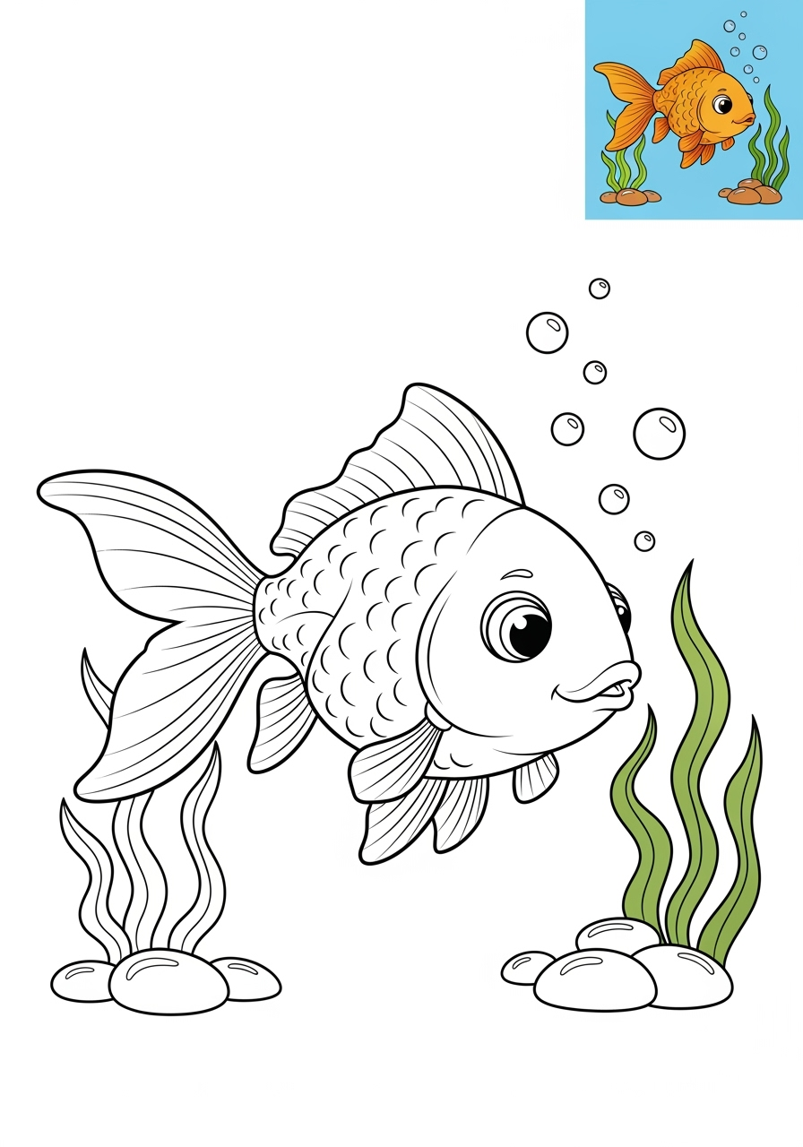 medium animals Popular Animals for Kids goldfish kids coloring page 0