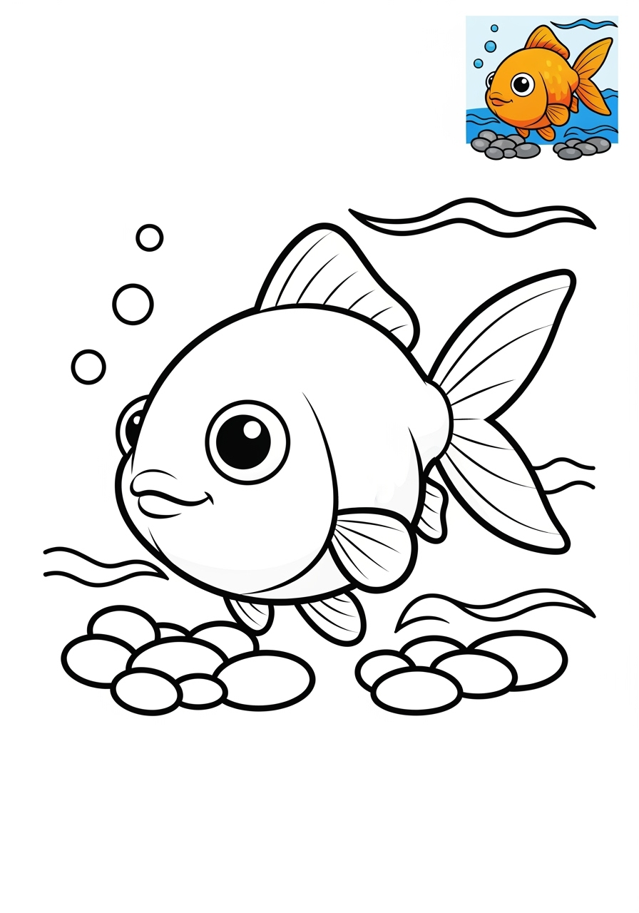 medium animals Popular Animals for Kids goldfish kids coloring page 1