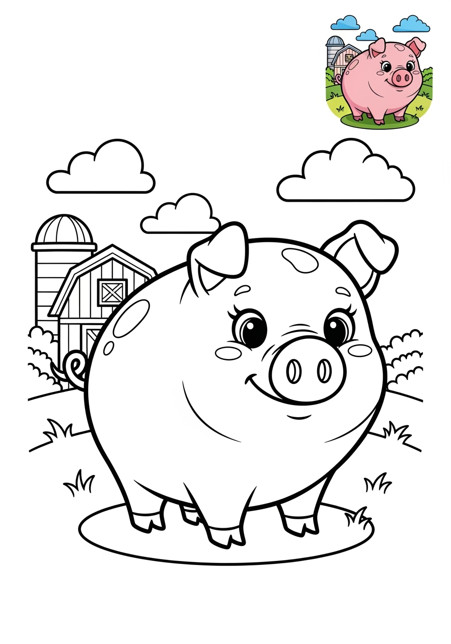 medium animals Popular Animals for Kids pig kids coloring page 1