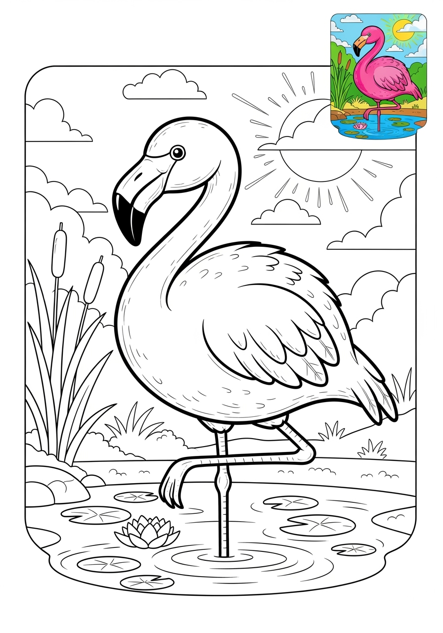 medium animals Zoo & Safari Favoriten flamingo kids coloring page 1