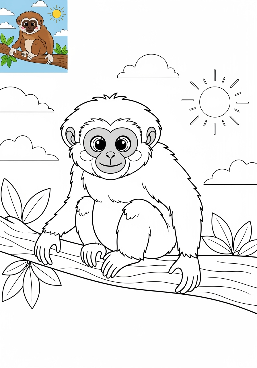 medium animals Zoo & Safari Favoriten gibbon kids coloring page 1