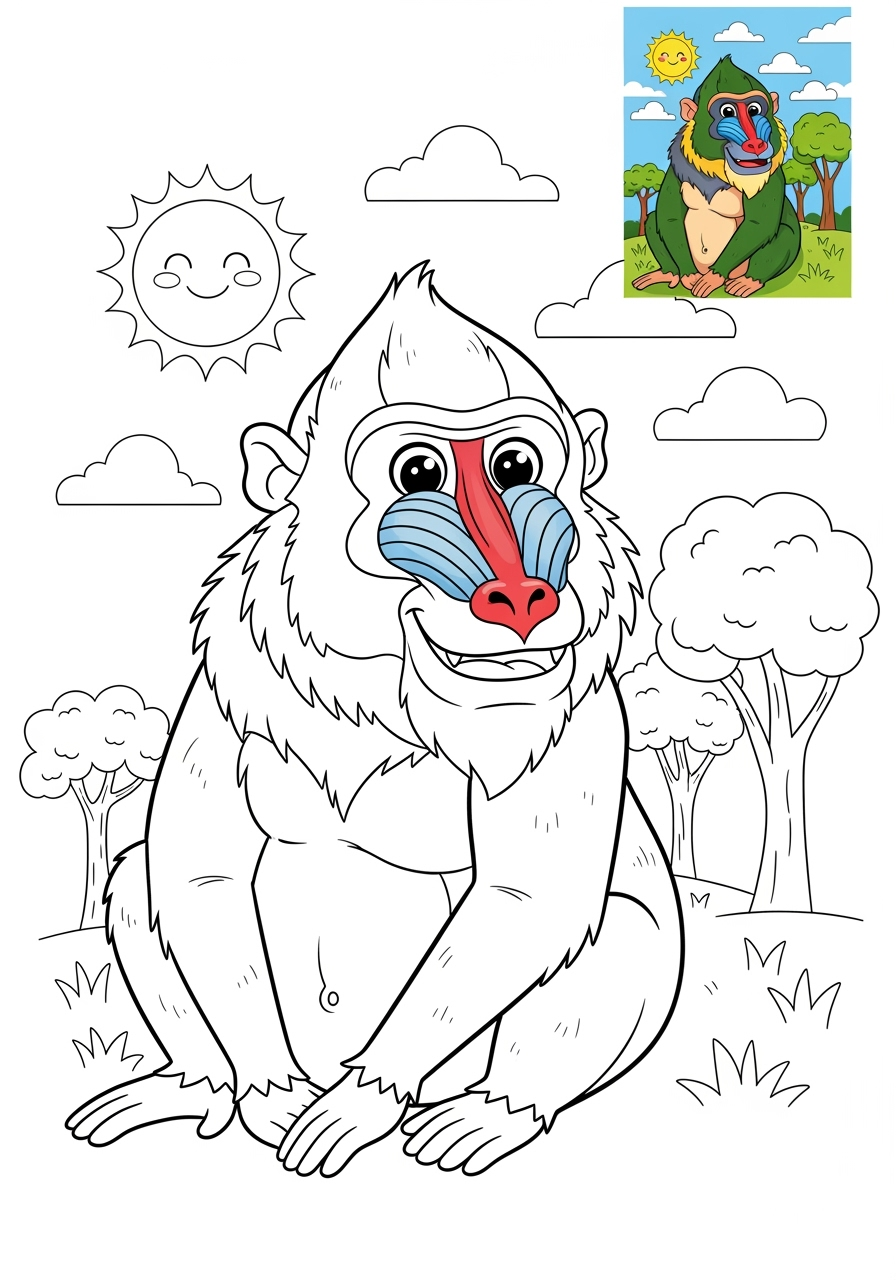 medium animals Zoo & Safari Favoriten mandrill kids coloring page 0