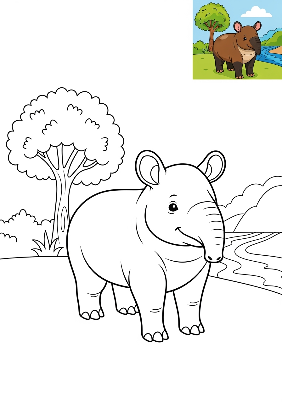 medium animals Zoo & Safari Favoriten tapir kids coloring page 1