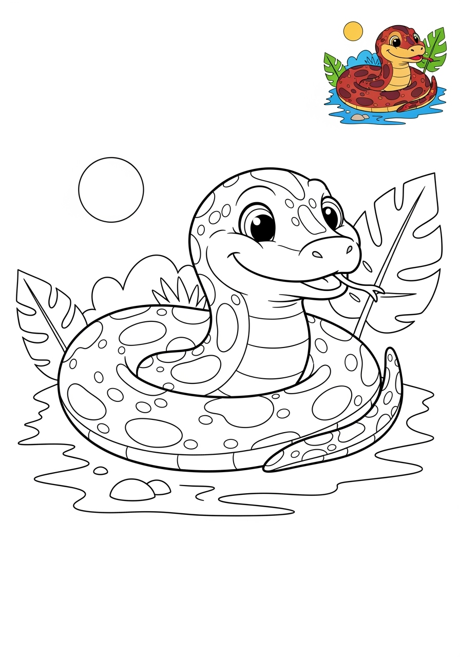 medium animals Rừng Nhiệt Đới anaconda kids coloring page 0