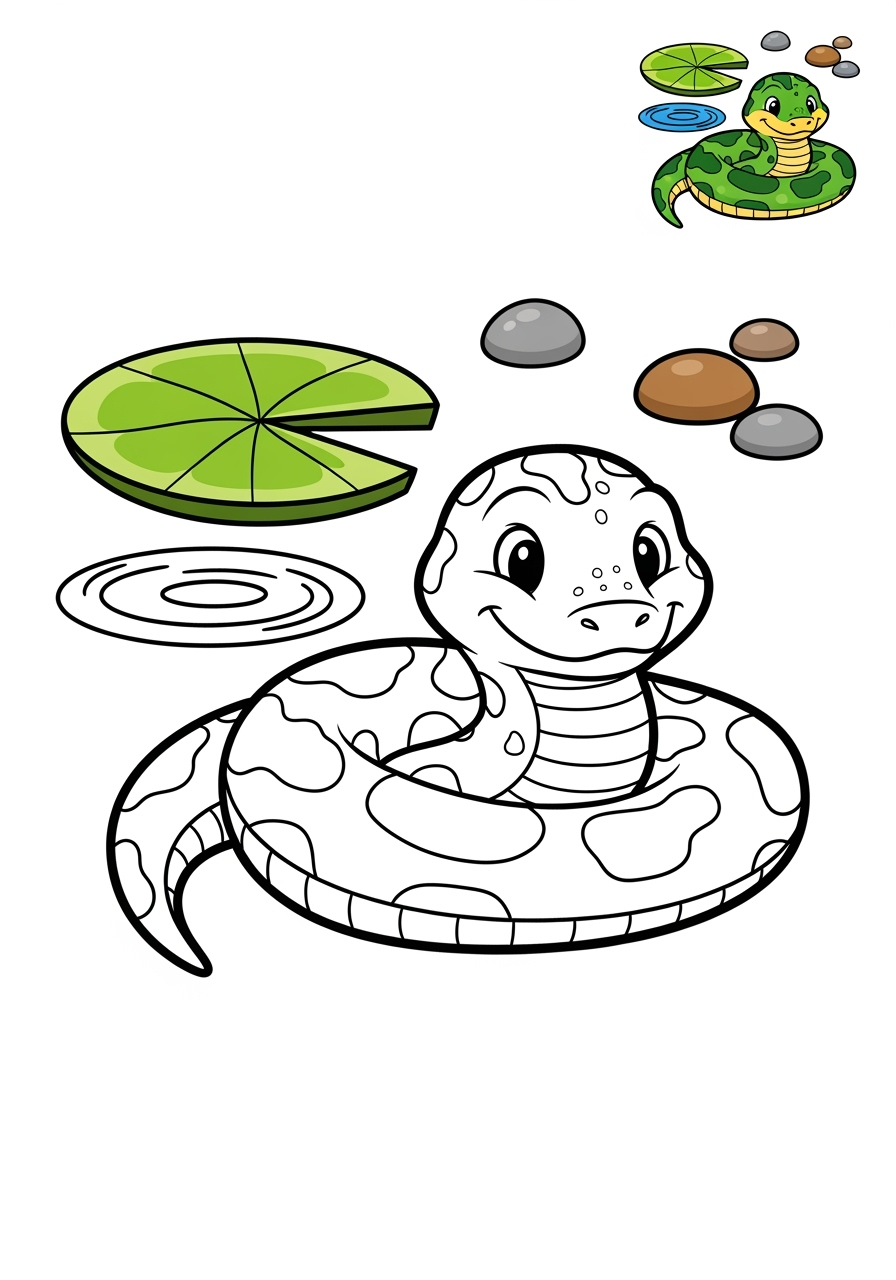 medium animals Rừng Nhiệt Đới anaconda kids coloring page 1