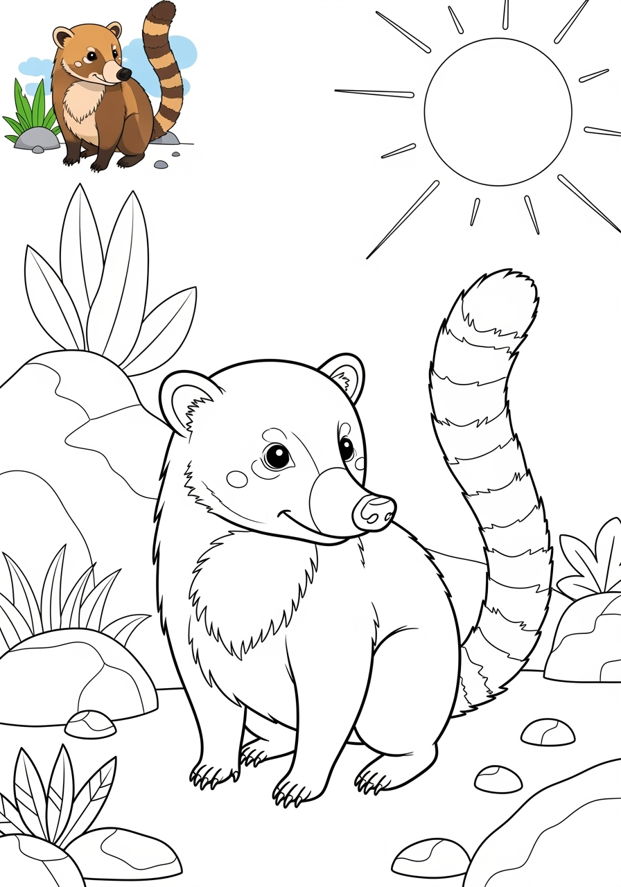 medium animals Rừng Nhiệt Đới coati kids coloring page 0