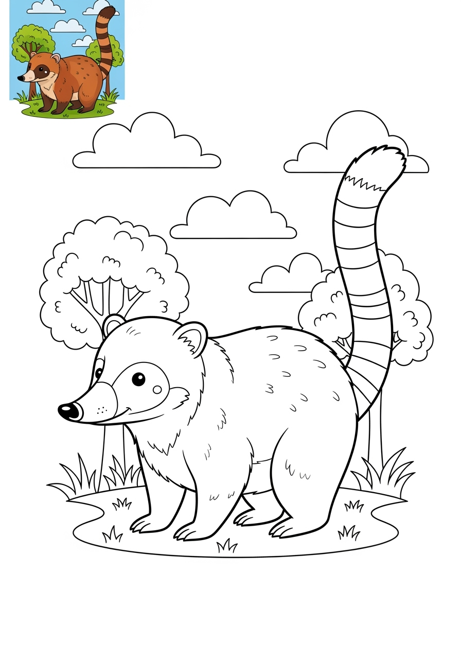 medium animals Rừng Nhiệt Đới coati kids coloring page 1