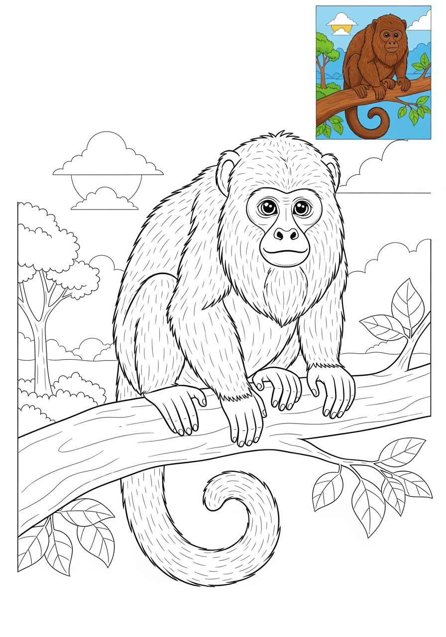 medium animals Rừng Nhiệt Đới howler monkey kids coloring page 0