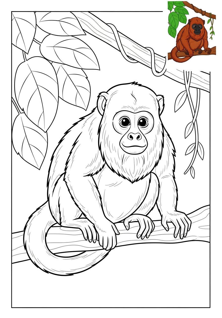 medium animals Rừng Nhiệt Đới howler monkey kids coloring page 1