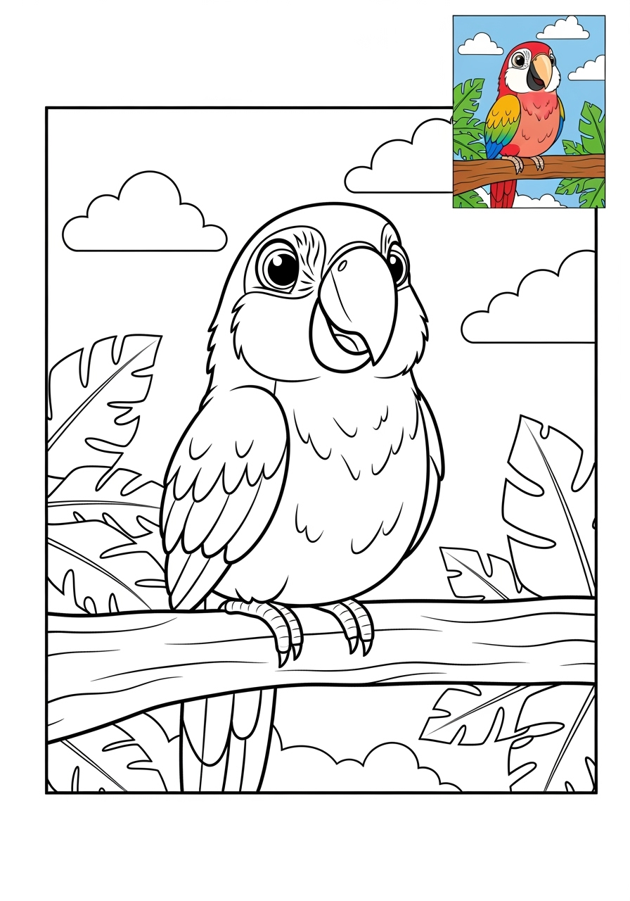 medium animals Rừng Nhiệt Đới macaw kids coloring page 1