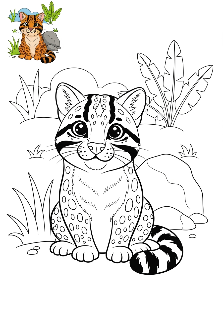 medium animals Rừng Nhiệt Đới ocelot kids coloring page 0