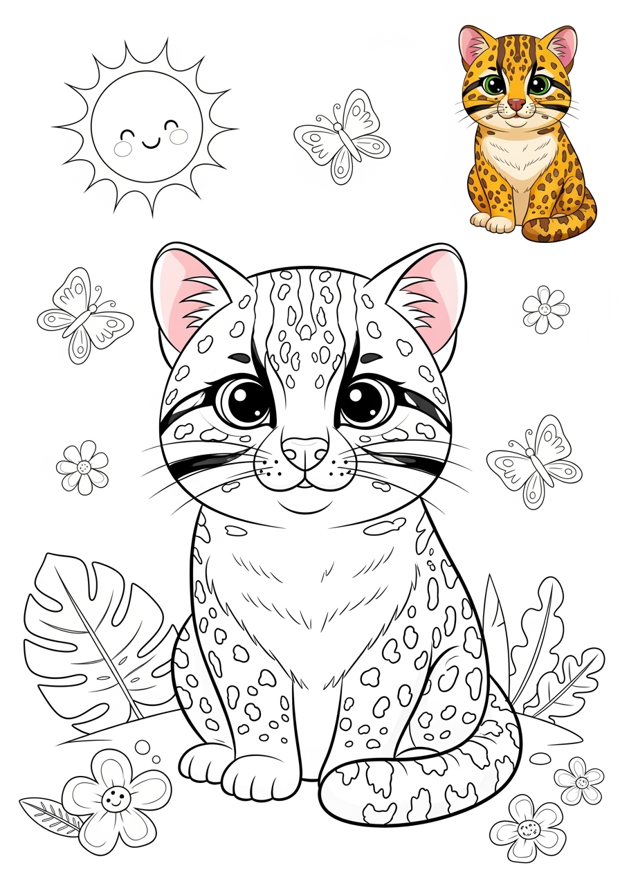 medium animals Rừng Nhiệt Đới ocelot kids coloring page 1