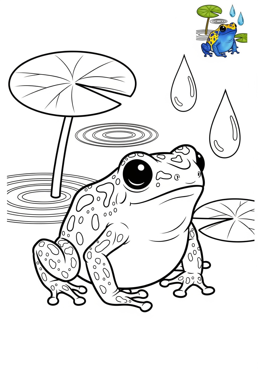 medium animals Rừng Nhiệt Đới poison dart frog kids coloring page 1