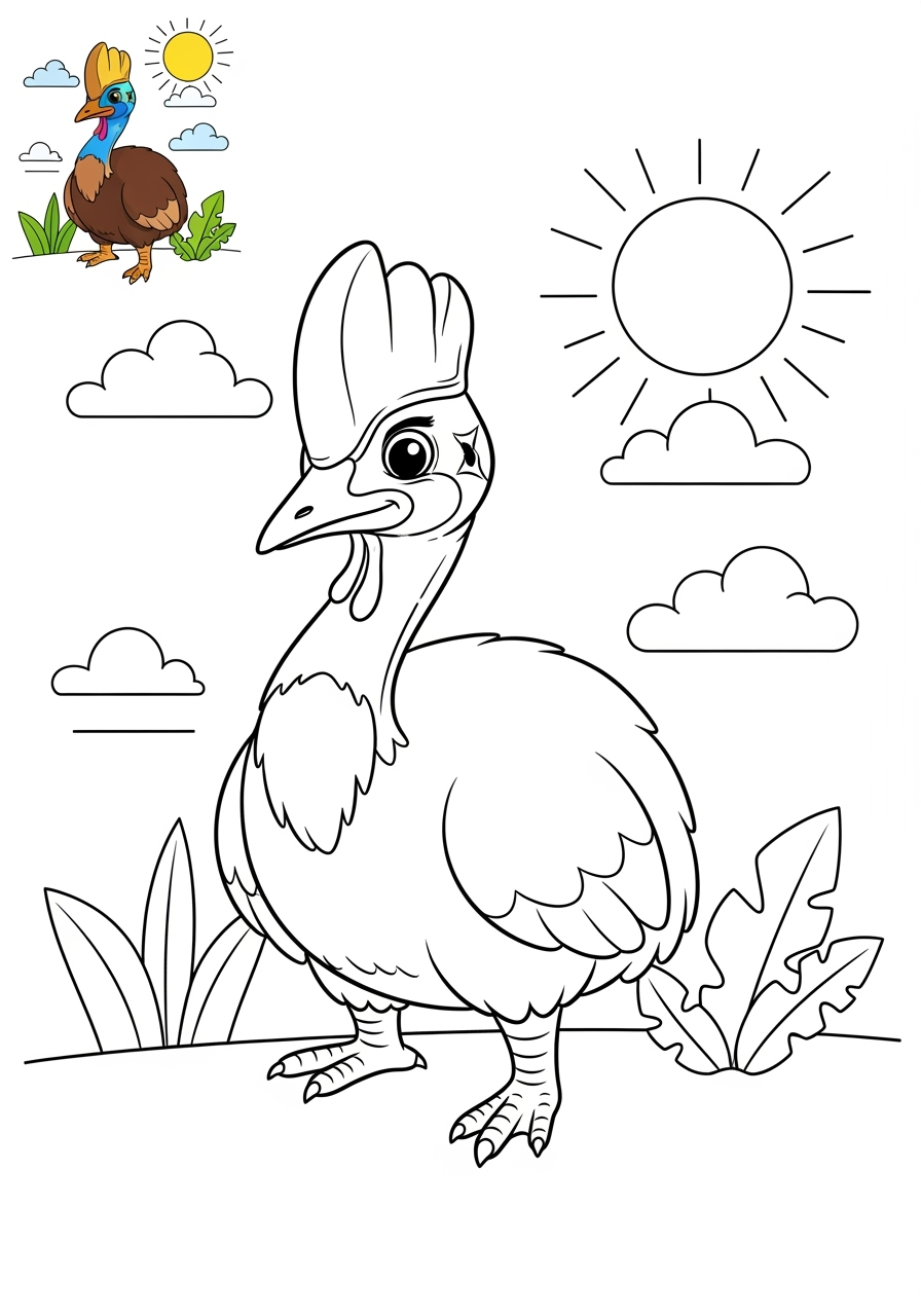medium animals Australian & Unique cassowary kids coloring page 0
