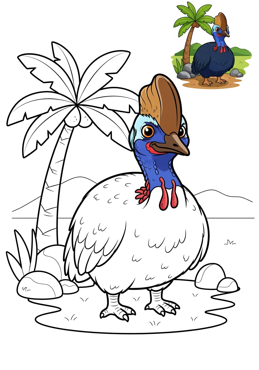 medium animals Australian & Unique cassowary kids coloring page 1