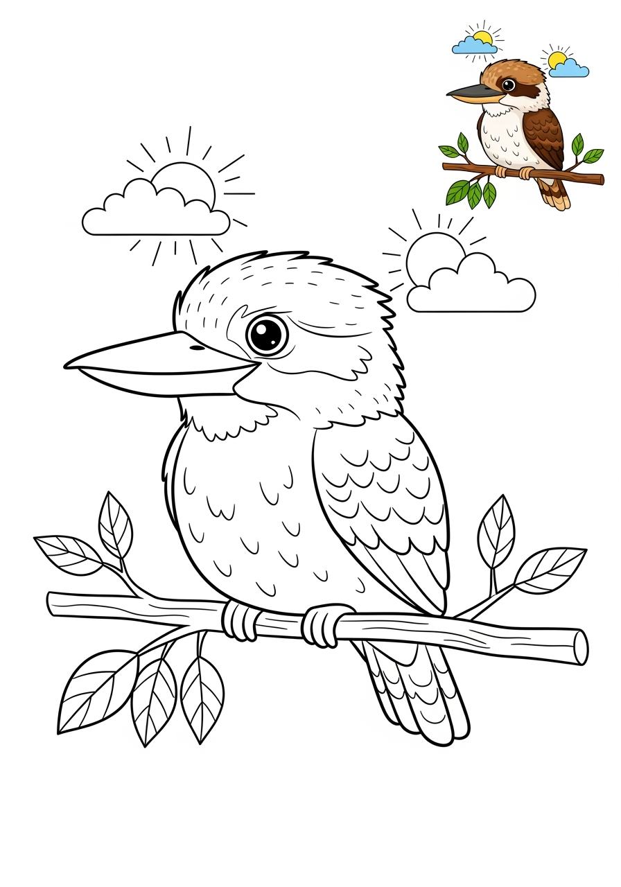 medium animals Australian & Unique kookaburra kids coloring page 0