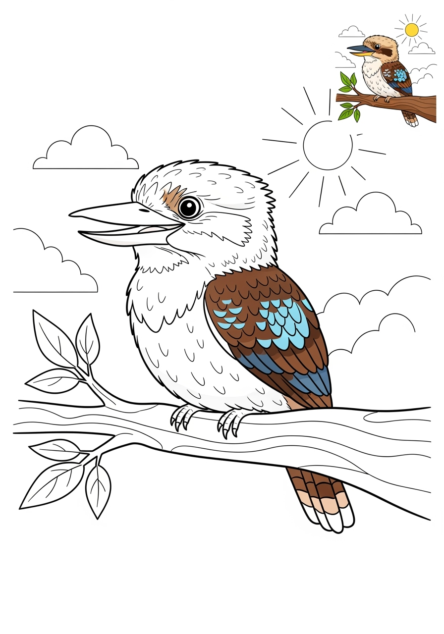 medium animals Australian & Unique kookaburra kids coloring page 1