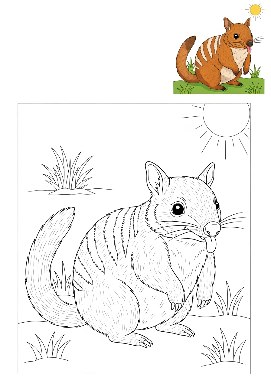medium animals Australian & Unique numbat kids coloring page 0