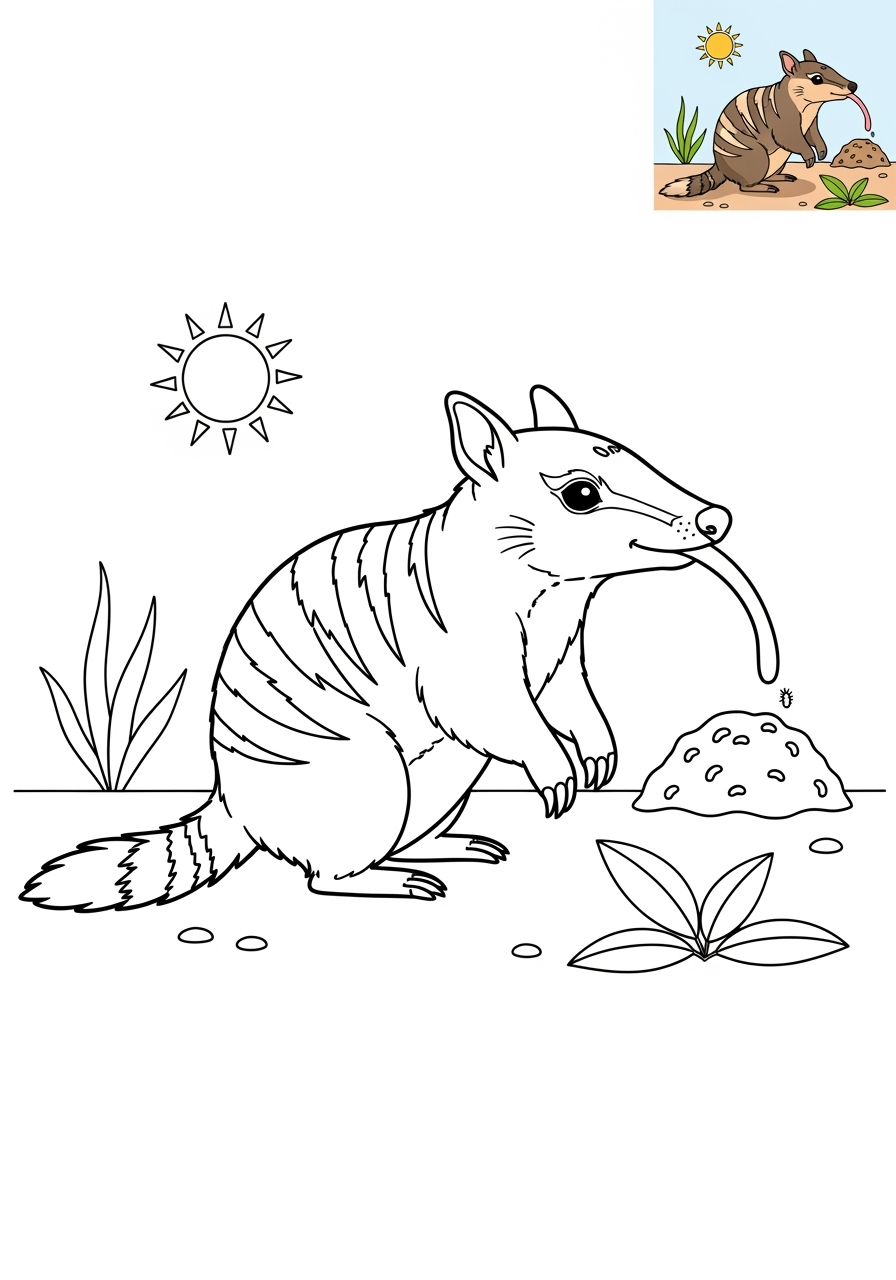 medium animals Australian & Unique numbat kids coloring page 1