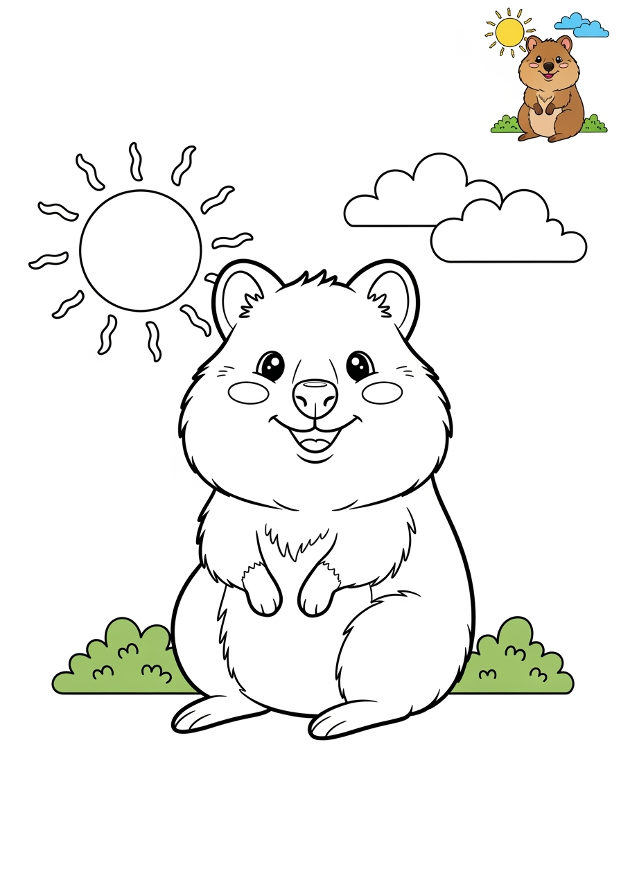 medium animals Australian & Unique quokka kids coloring page 0