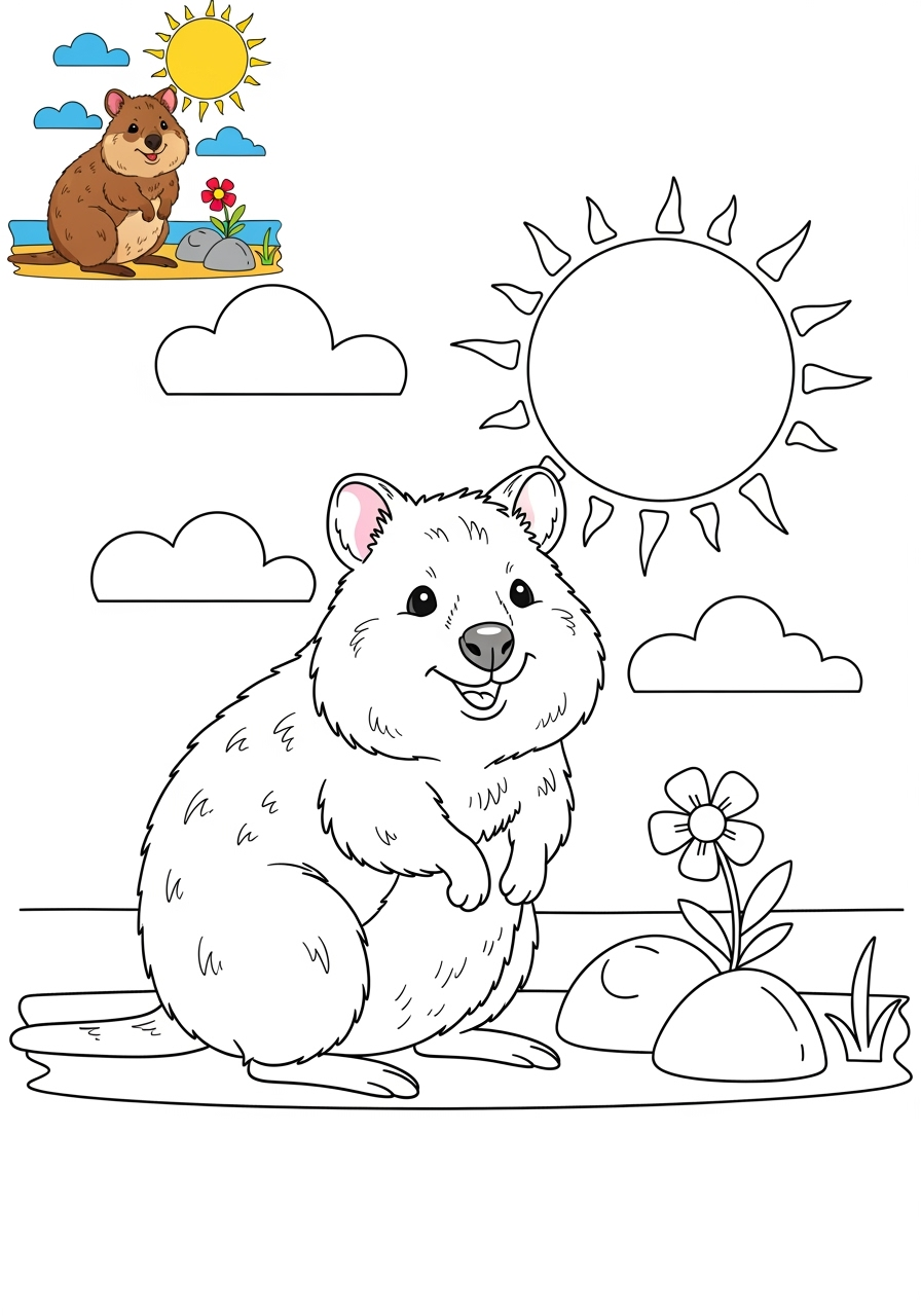 medium animals Australian & Unique quokka kids coloring page 1