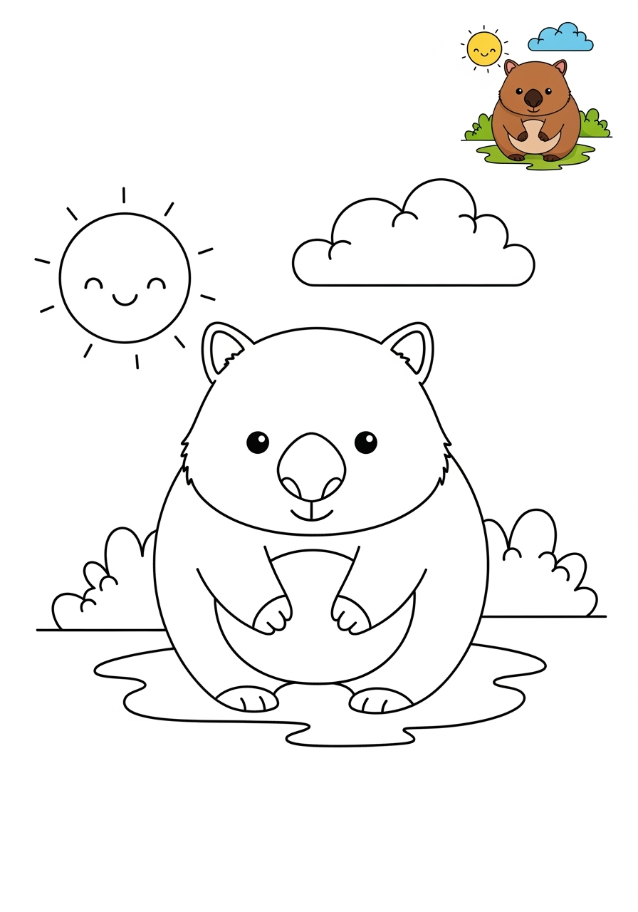 medium animals Australian & Unique wombat kids coloring page 0