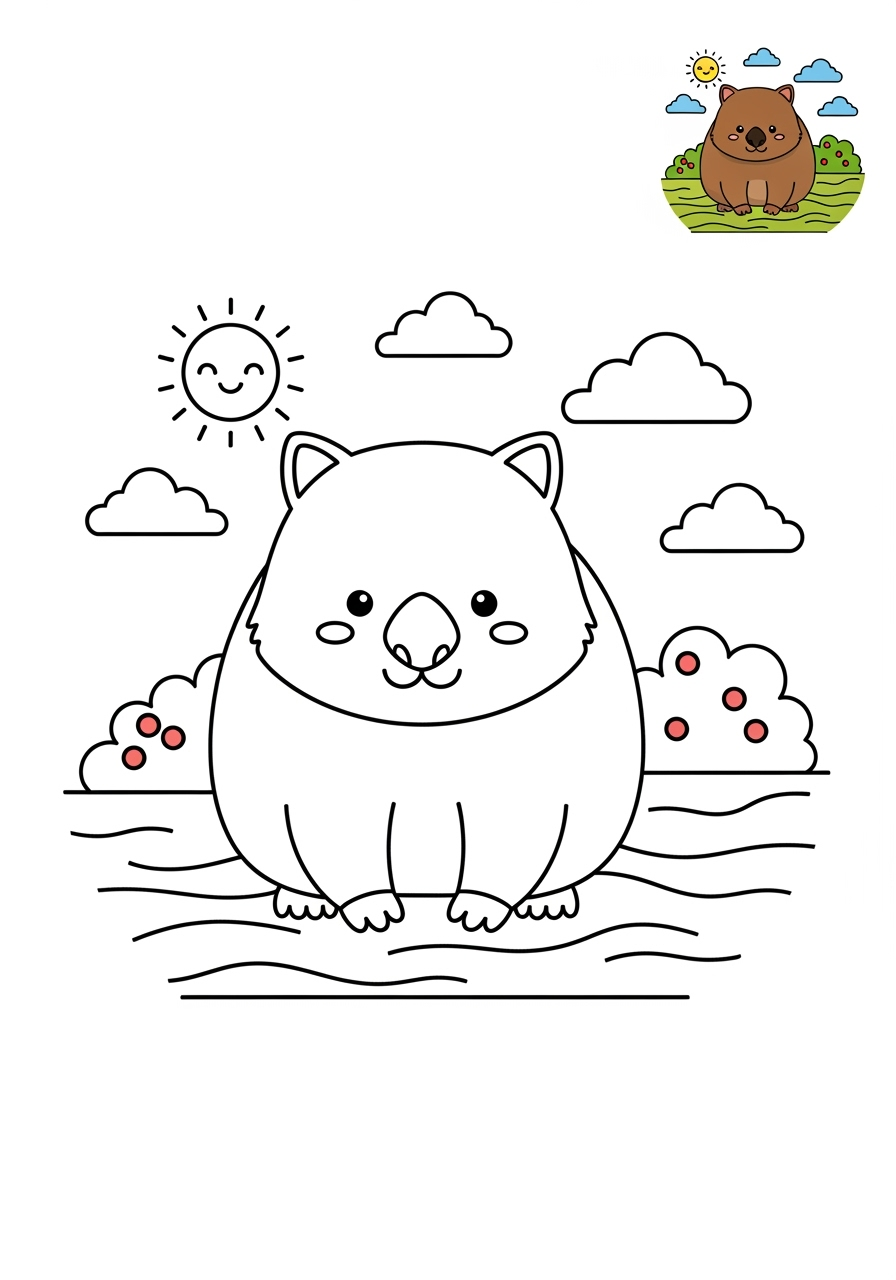 medium animals Australian & Unique wombat kids coloring page 1