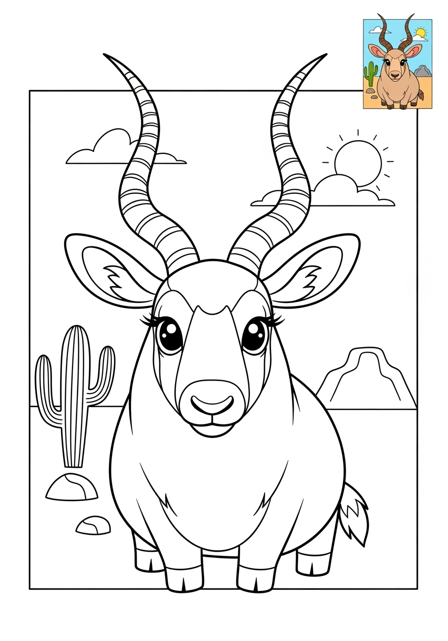 medium animals 사막 및 산지 addax kids coloring page 0