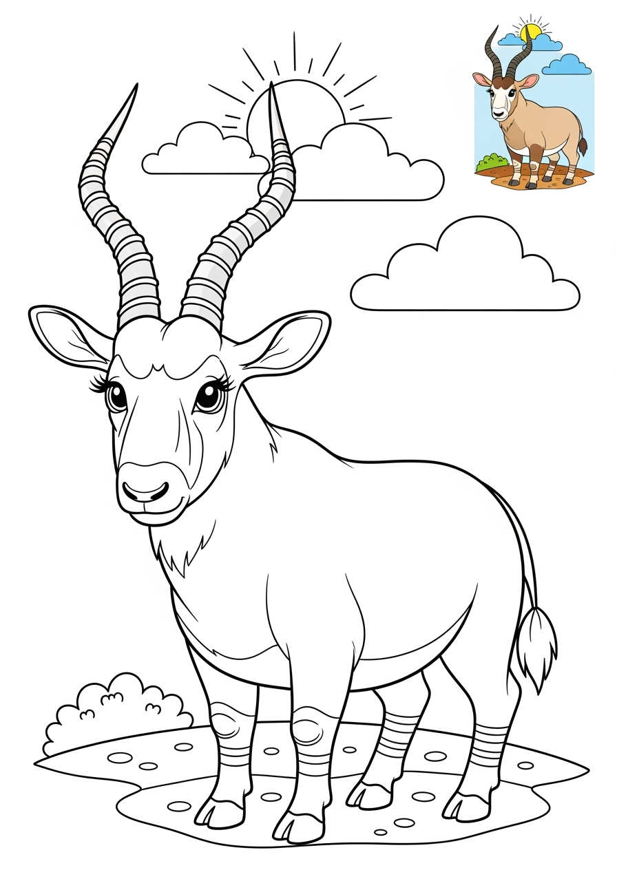 medium animals 사막 및 산지 addax kids coloring page 1