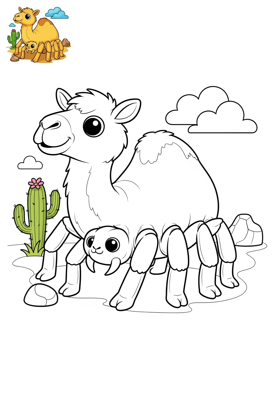 medium animals 사막 및 산지 camel spider kids coloring page 1