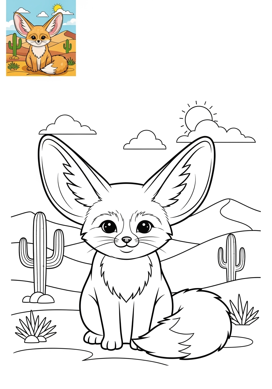 medium animals 사막 및 산지 fennec fox kids coloring page 0