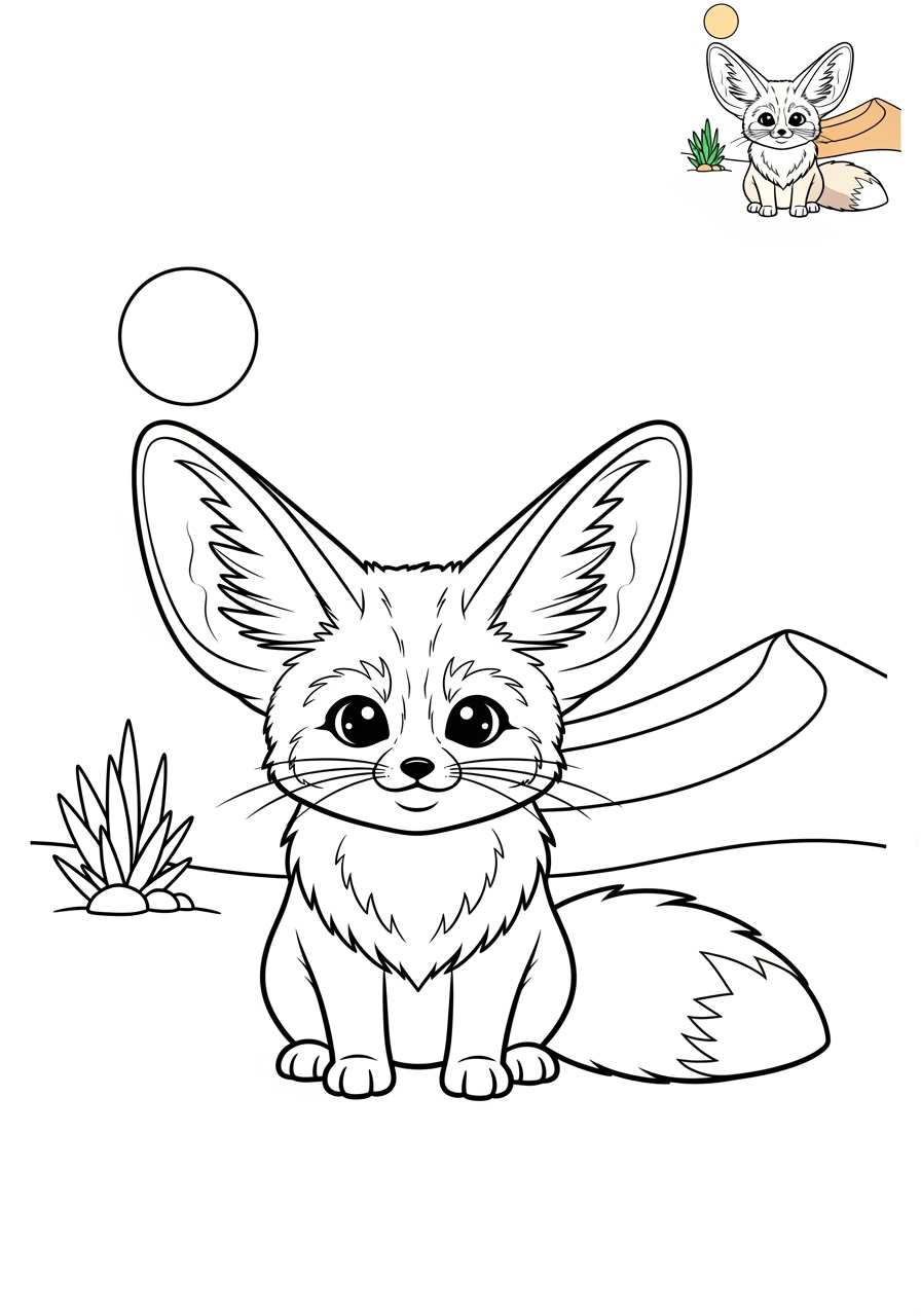 medium animals 사막 및 산지 fennec fox kids coloring page 1