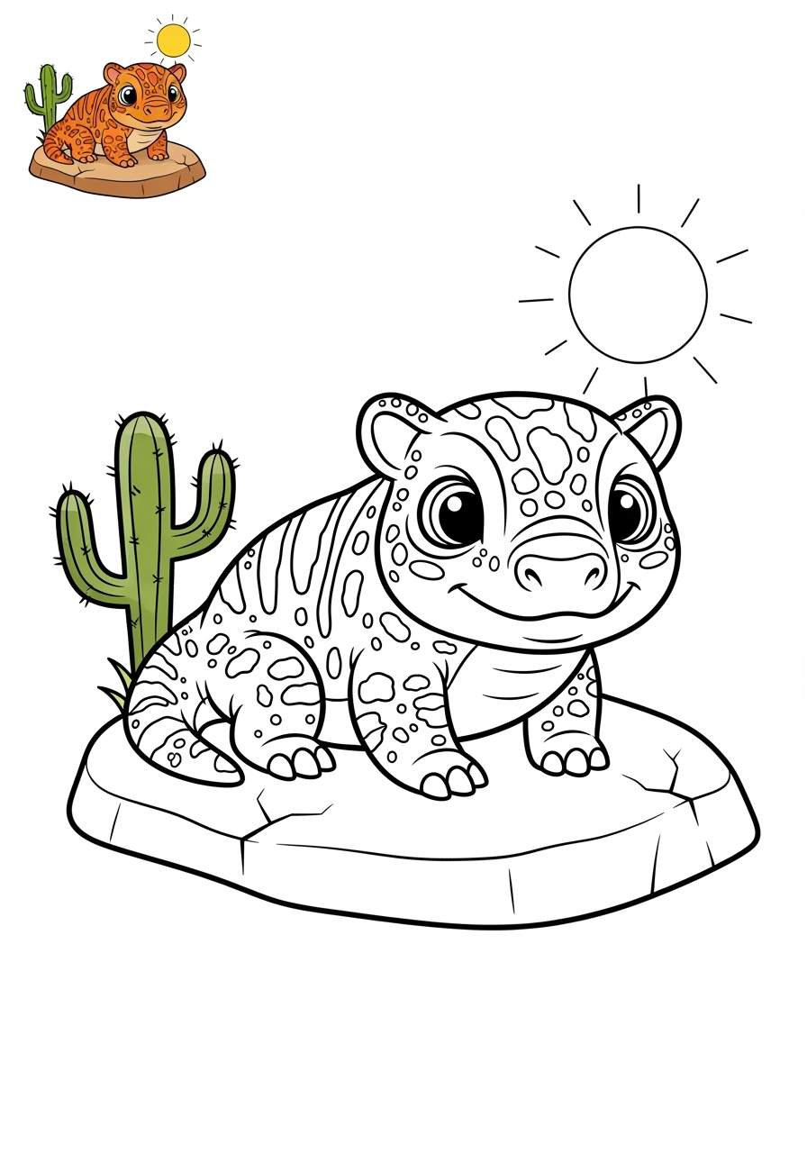 medium animals 사막 및 산지 gila monster kids coloring page 1