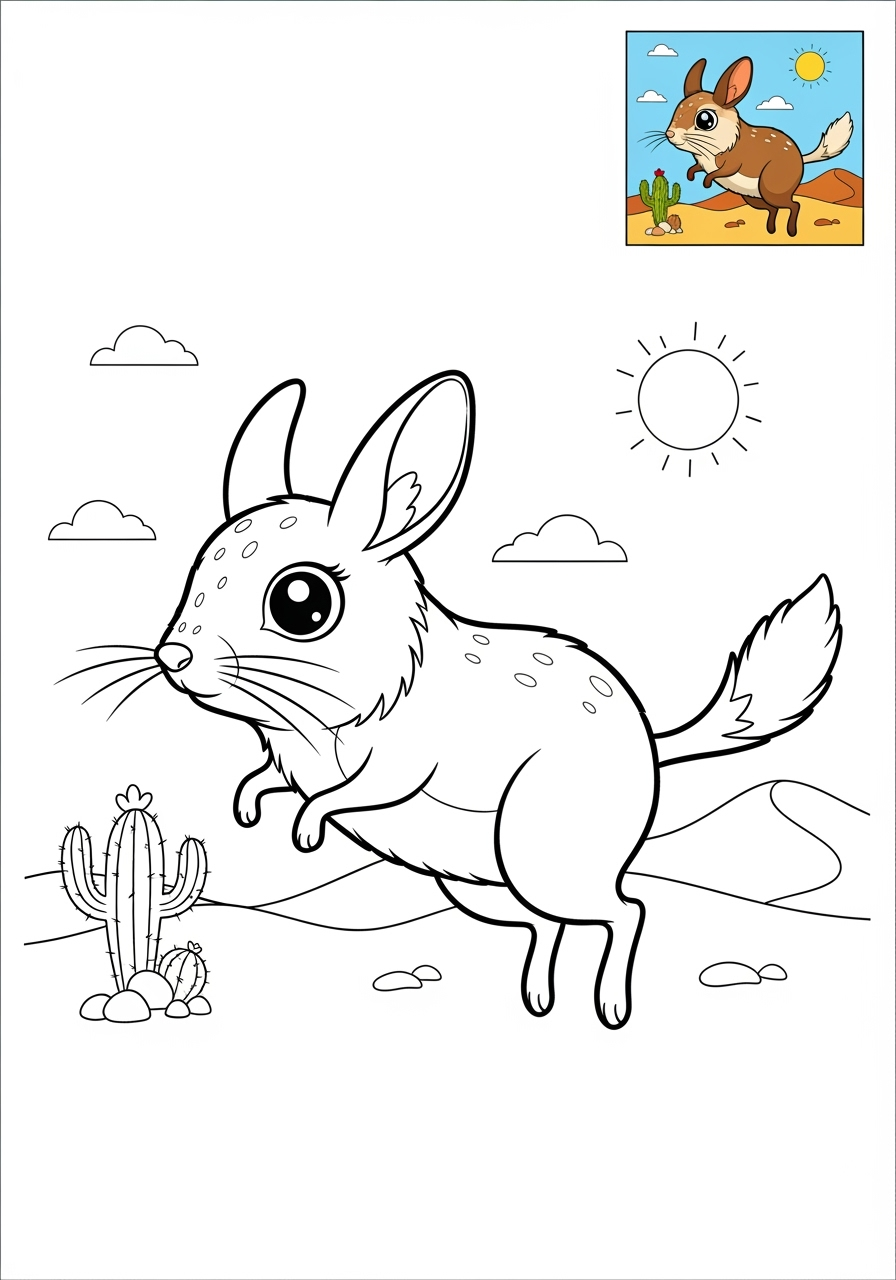 medium animals 사막 및 산지 jerboa kids coloring page 0