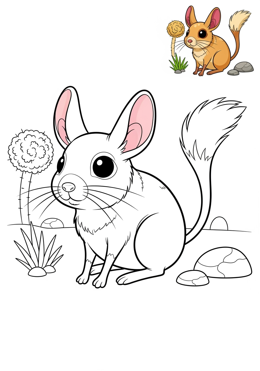 medium animals 사막 및 산지 jerboa kids coloring page 1