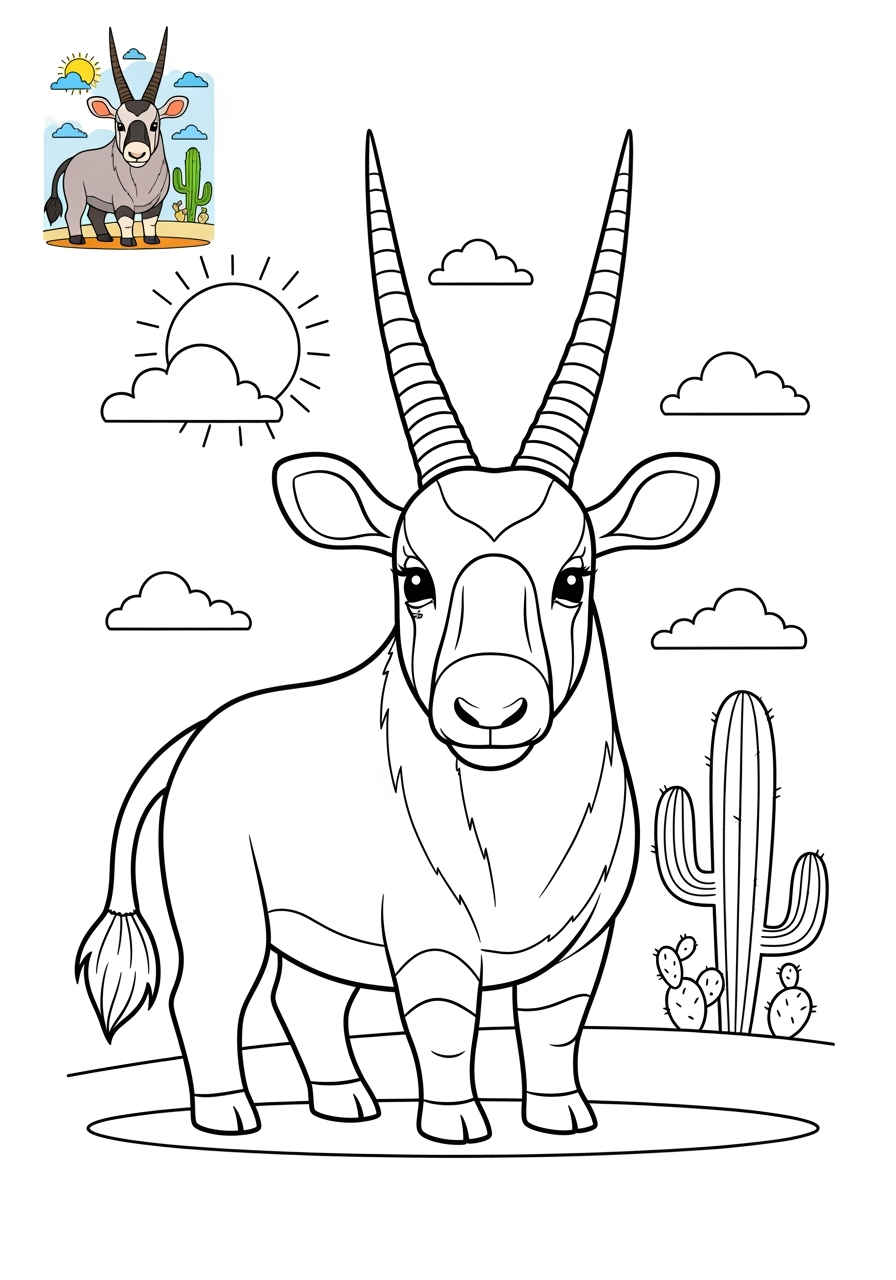 medium animals 사막 및 산지 oryx kids coloring page 0