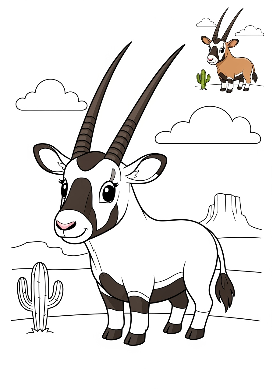 medium animals 사막 및 산지 oryx kids coloring page 1