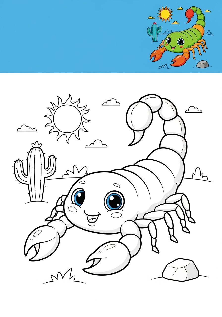 medium animals 사막 및 산지 scorpion kids coloring page 1