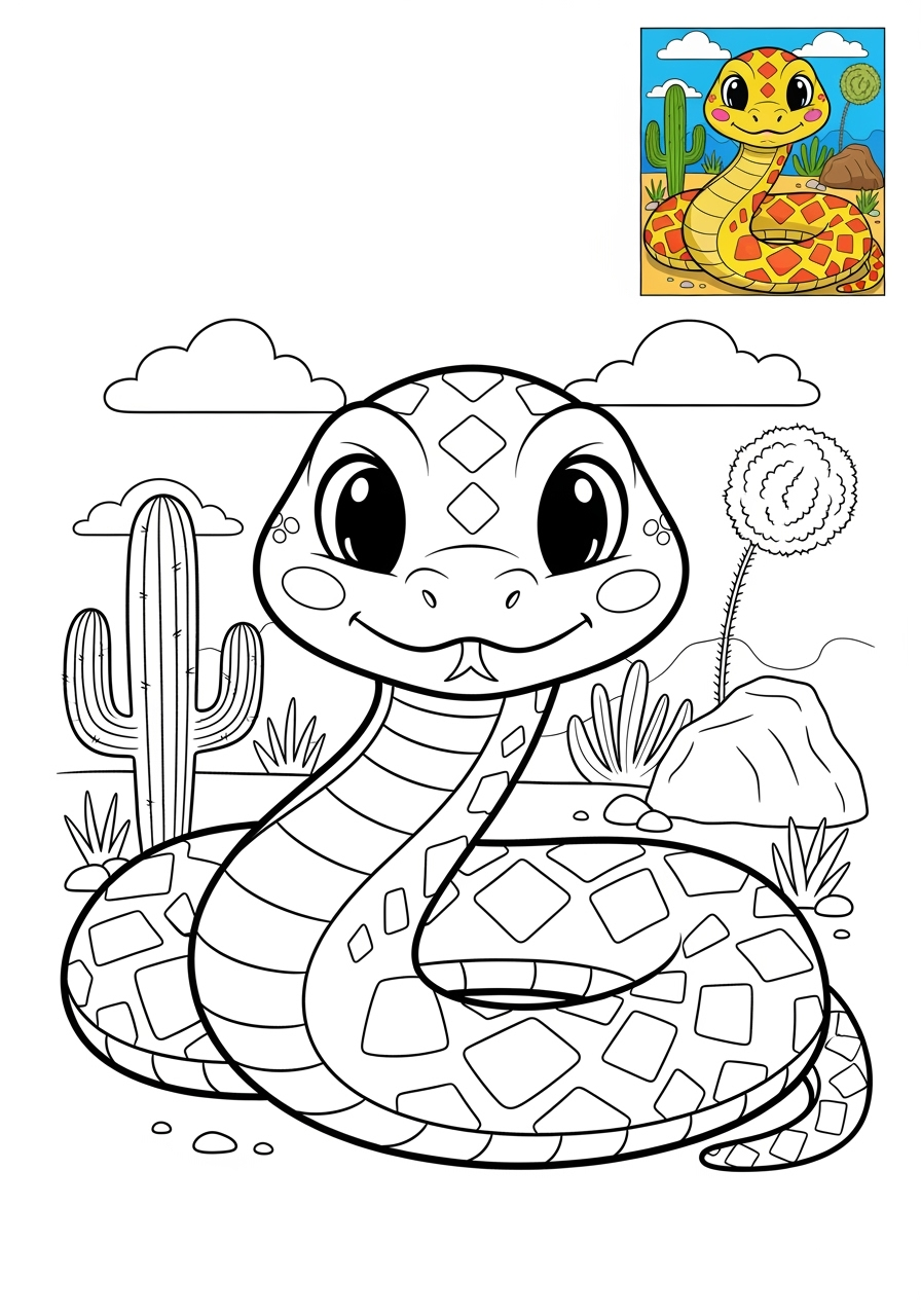 medium animals 사막 및 산지 sidewinder kids coloring page 1