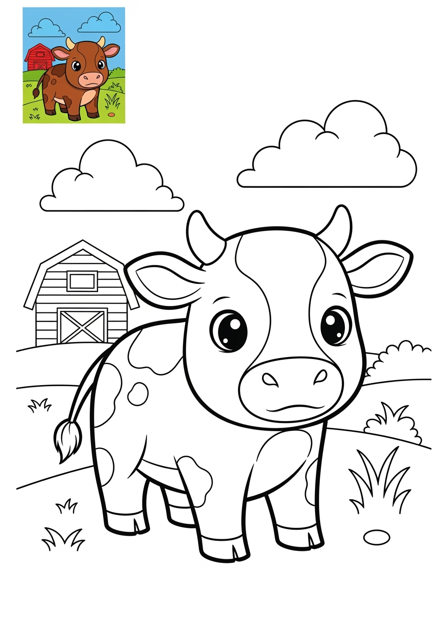 medium animals Farmyard Friends calf kids coloring page 0