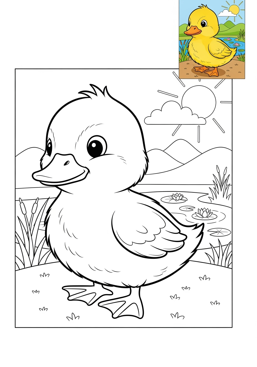 medium animals Farmyard Friends duckling kids coloring page 0