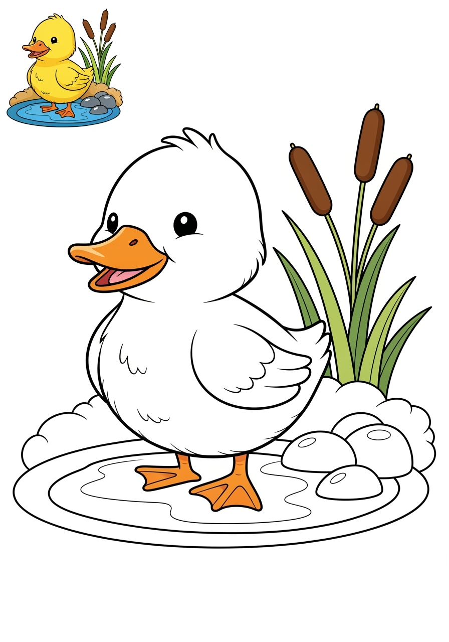 medium animals Farmyard Friends duckling kids coloring page 1