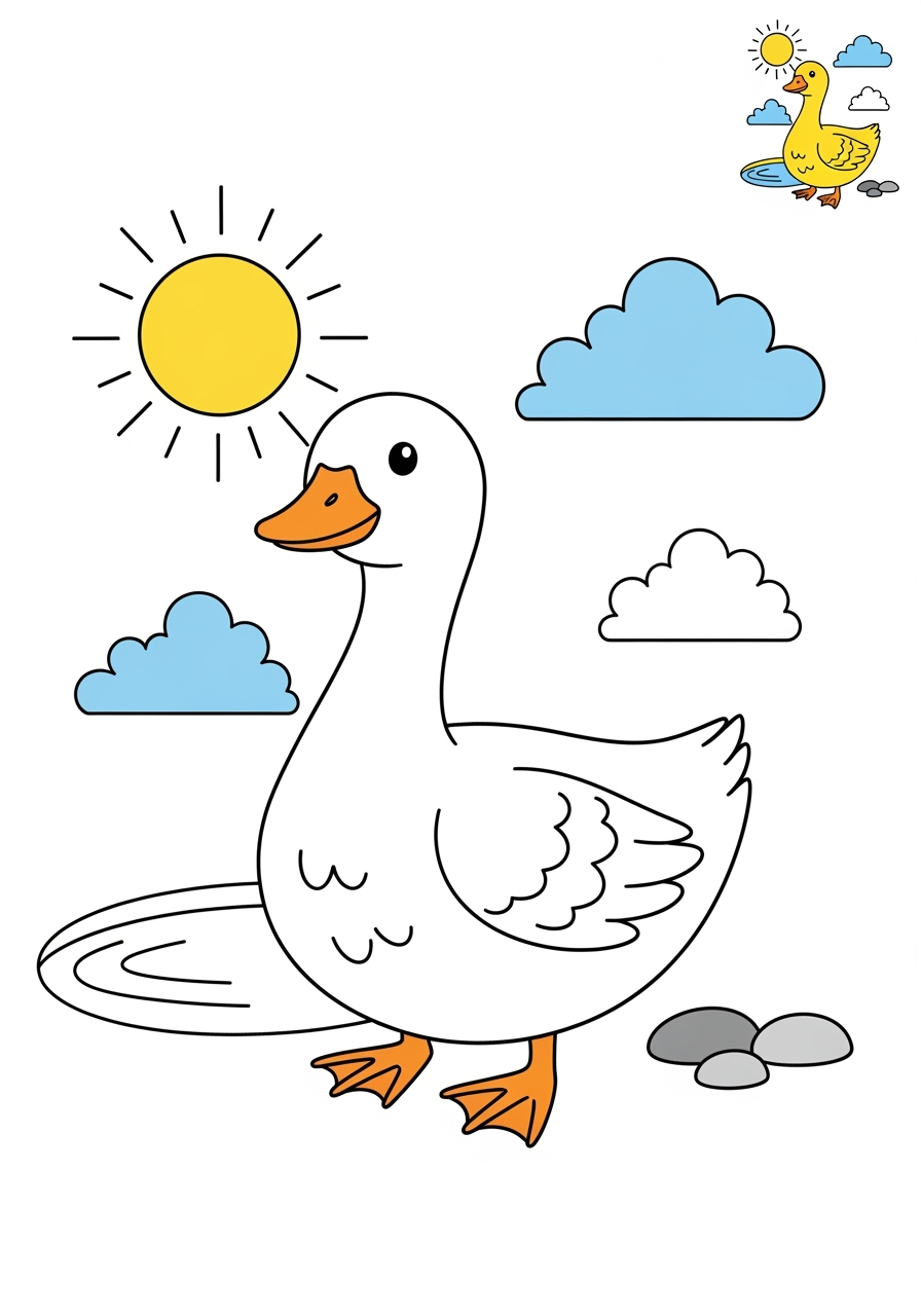medium animals Farmyard Friends goose kids coloring page 0