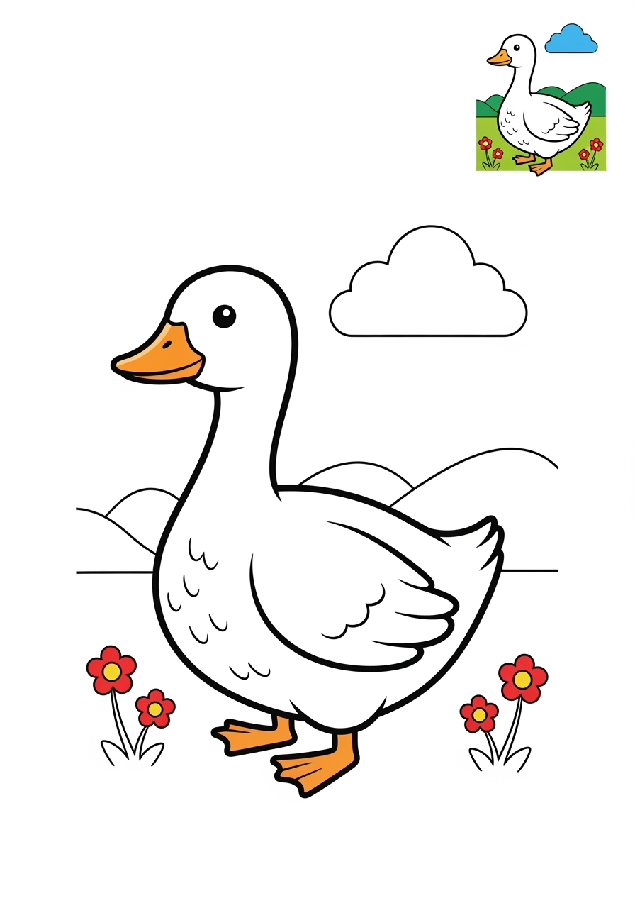 medium animals Farmyard Friends goose kids coloring page 1