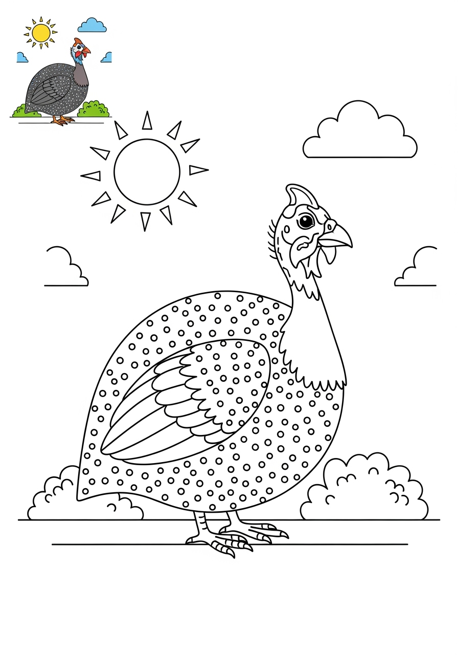 medium animals Farmyard Friends guinea fowl kids coloring page 0