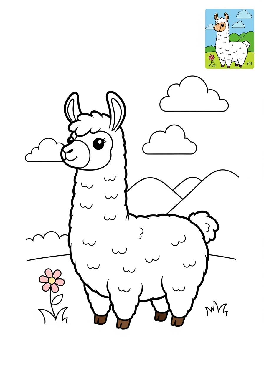 medium animals Farmyard Friends llama kids coloring page 0