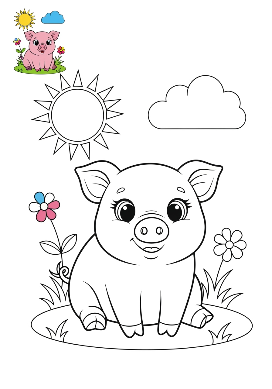 medium animals Farmyard Friends piglet kids coloring page 0