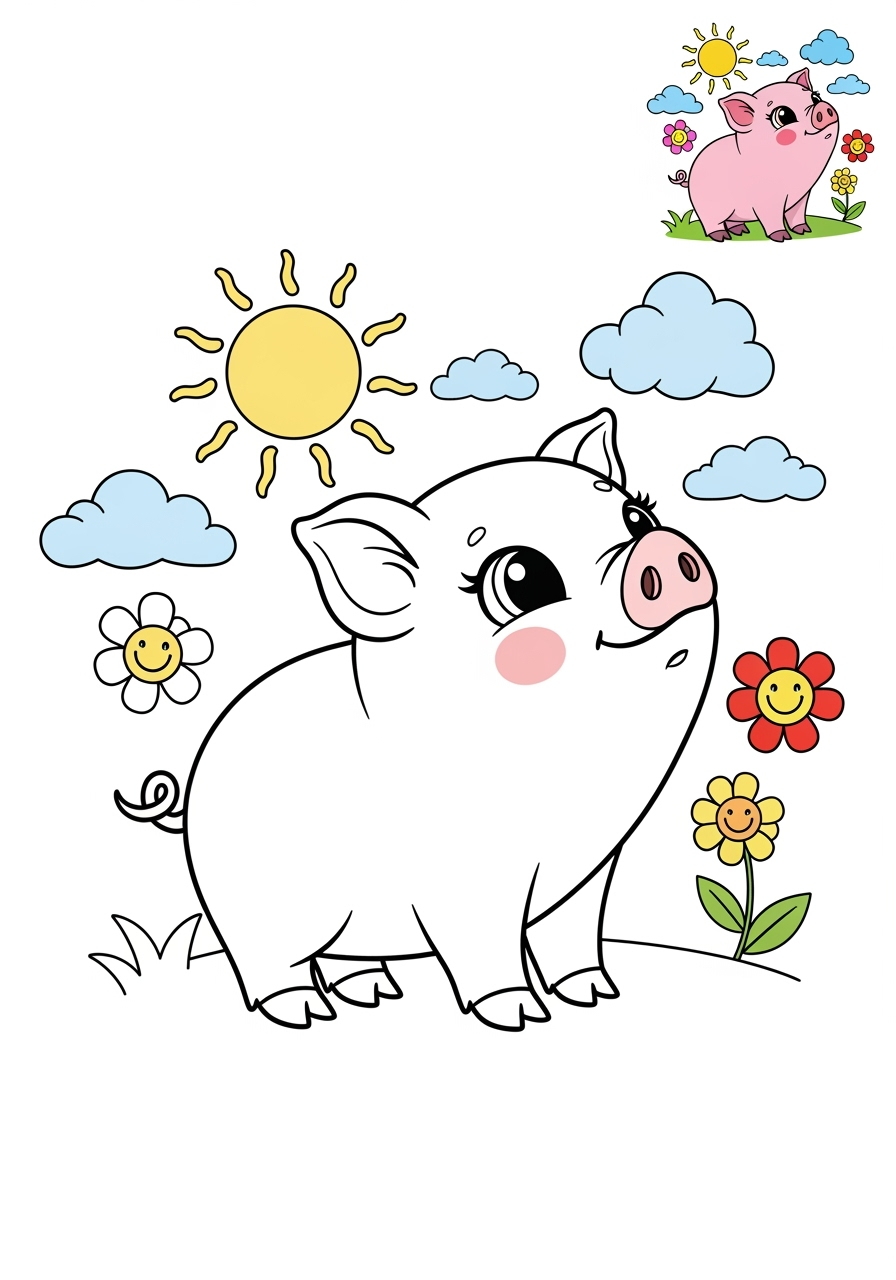 medium animals Farmyard Friends piglet kids coloring page 1